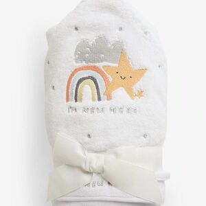 White Baby Hooded Towel with Star and Rainbow Design
